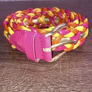 Vintage Liz Claiborne Womens   Pink Leather Braided Medium Moyenne Belt